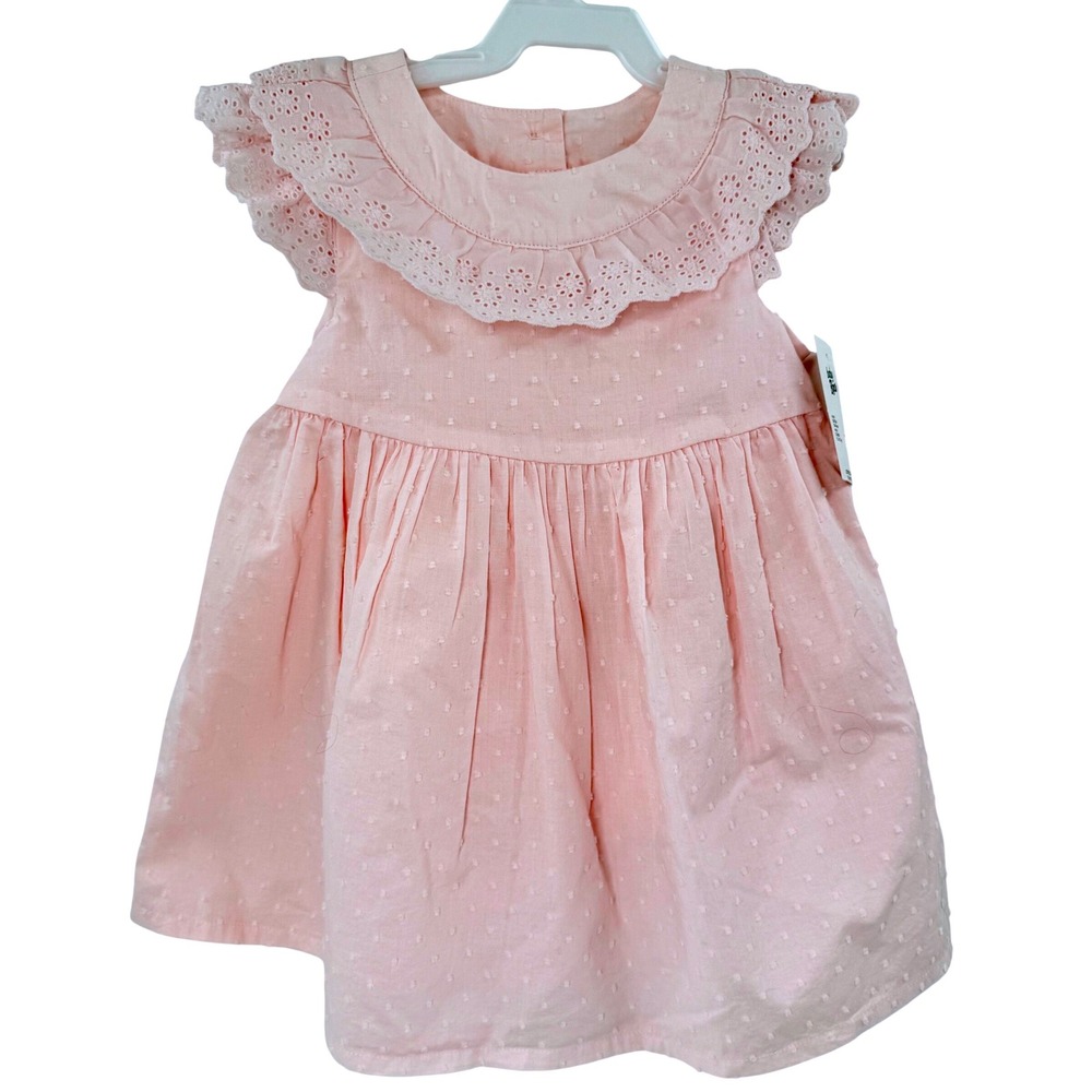 Baby B'gosh Dress Kids 18M Pink New Swiss Dot Eyelet Lace Ruffle Collar Set
